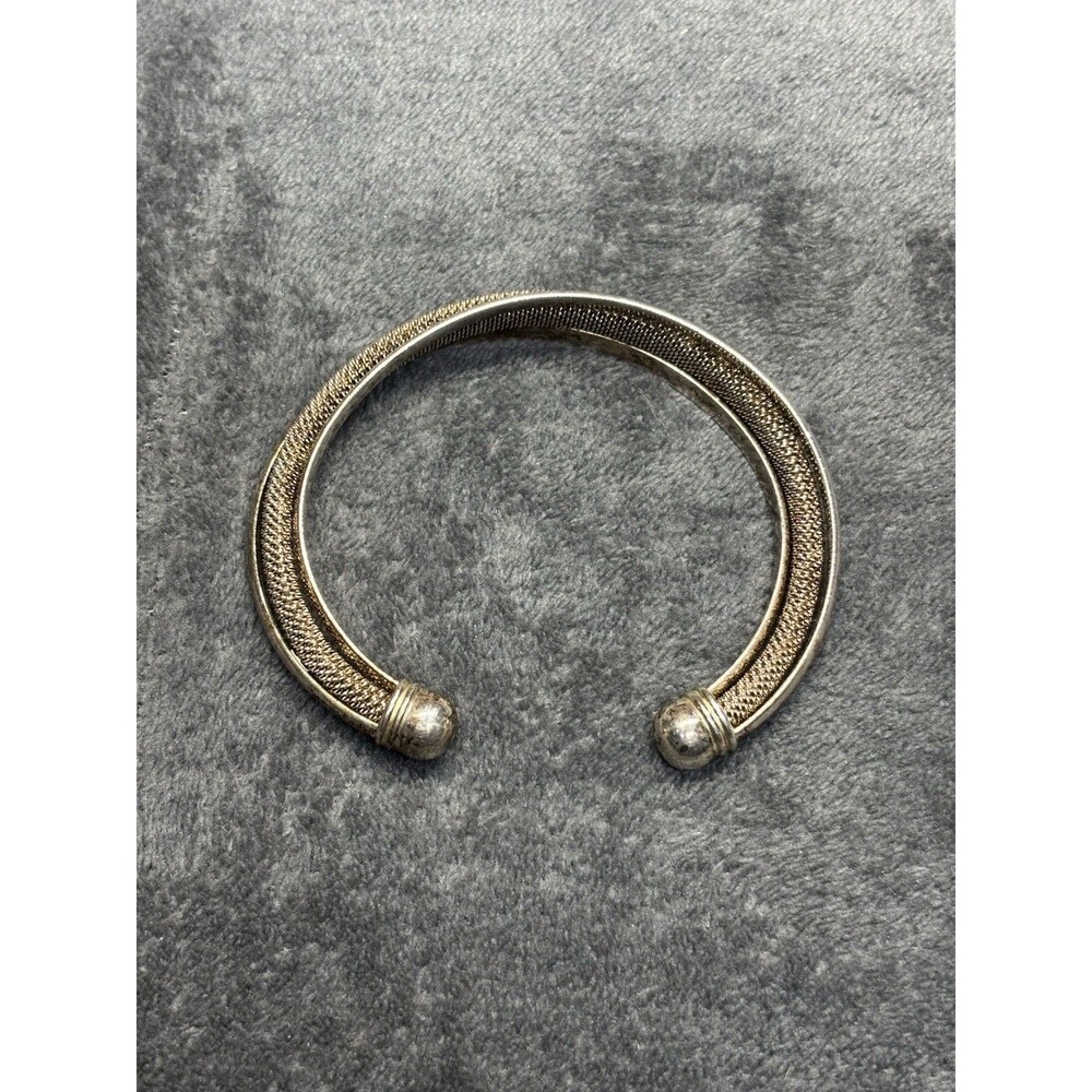 Vintage 925 Sterling Silver Wire Mesh Cuff Bangle Twist Bracelet Open Cuff